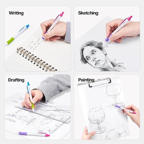 Kasimir Auto-Lead Mechanical Pencil - One-Click Continuous Refill Advance, Break-Resistant Metal Barrel for Writing Drawing Painting Sketching, 0.7mm with Erasers and Leads - Pink&Purple thumbnail 7