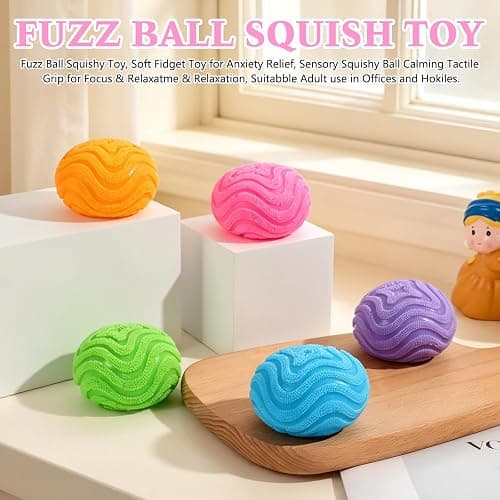 Fuzz Squishy Stress Ball, Soft Fidget Toy for Anxiety Relief, Sensory Squishy Ball (Purple) thumbnail 4
