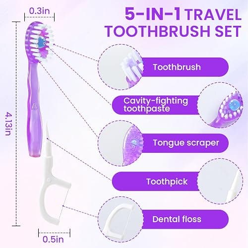 72 Pack 5-in-1 Mini Toothbrush Disposable, Prepasted Toothbrushes | Waterless Disposable Toothbrushes with Toothpaste, Floss, Tongue Scraper & Toothpick, for Travel, Hotel, Camping thumbnail 2