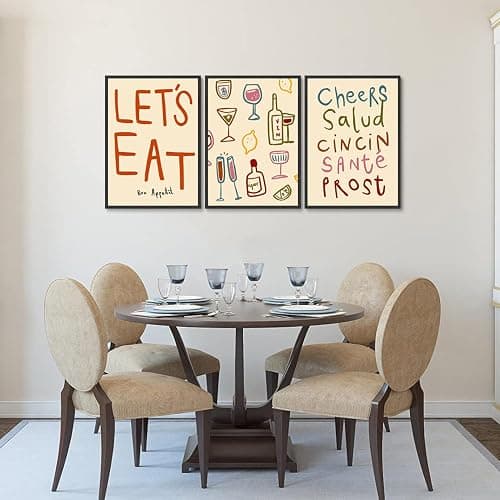 3 Pcs Retro Colorful Drinks Alcohol Bottles Cheers Wall Art Let's Eat Paintings Prints Posters Cincin Cocktail Letter Canvas Wall Decor for Kitchen Dinner Table Bar Cart Living Room 16x24in Unframed thumbnail 3