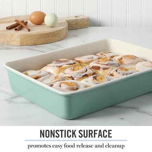 Martha Stewart Gallen 13 x 9 Inch Rectangular Nonstick Carbon Steel Cake and Baking Pan – Teal, Durable Bakeware for Even Cooking and Easy Release thumbnail 3