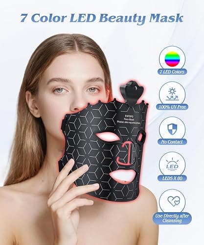 EVFOFO Red Light Therapy Mask for Face, 7 Colors LED Face Mask Light Therapy At Home, Led Face Mask Light Therapy, Black thumbnail 2