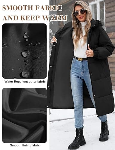 Uikue Women's Long Puffer Coat - Warm Winter Quilted Jacket Full Length Zip Up Down Coat Thickened Puffy Parka with Hood thumbnail 4