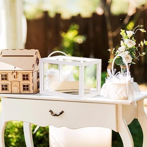 yarlung Clear Acrylic Wedding Card Box, White Wooden Card Box for Party Reception, Thick Money Box Gift Card Keepsake Holder for Election Ballot, Baby Shower Birthday Graduation thumbnail 7