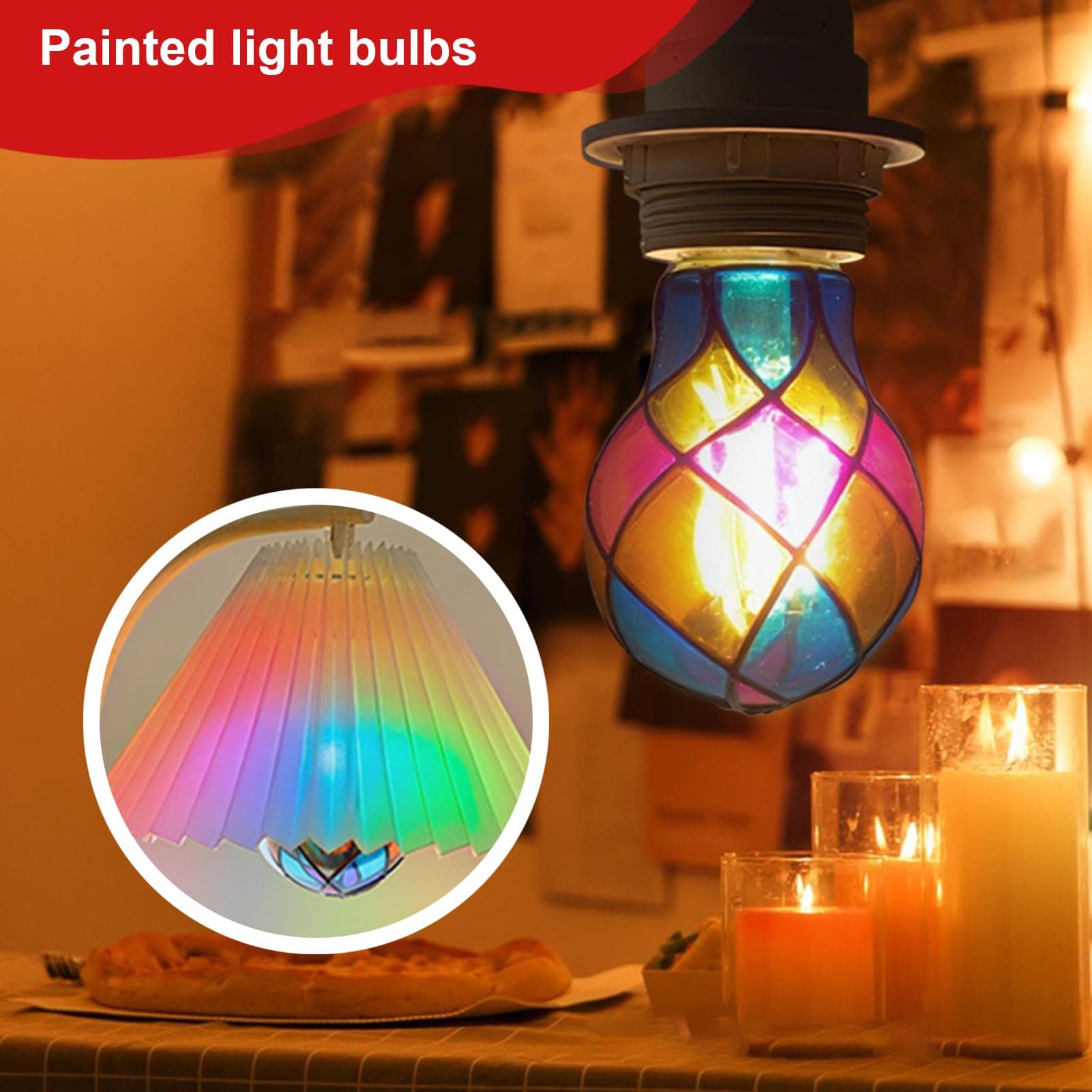 Stained Glass Light Bulbs - E26 4W 120V Colorful LED,Hand Painted Lamp,For Indoor Home Room Night Table Lamp Garden Balcony Party Halloween Christmas thumbnail 2