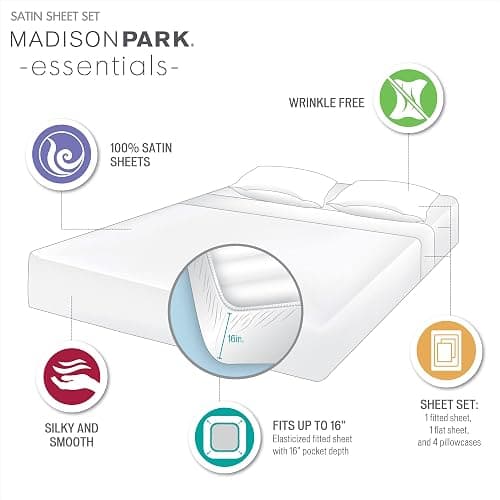 Madison Park Essentials Polyester Satin 6 Piece Sheet Set with Ivory MPE20-904, Queen thumbnail 12