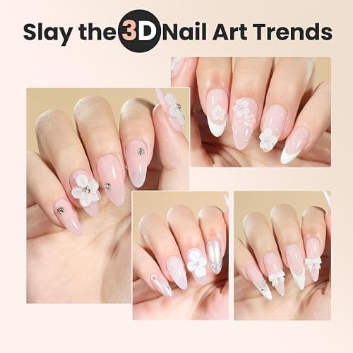 Beetles 3D Gel Nail Art-Snowy Cone 5 in 1 Non-Sticky Hand Extension with Rhinestones & Pearls & Glue Double-Head Pen for Women DIY Salon,White Solid Builder Nail Gel, UV&LED Lamp Cured Needed thumbnail 4