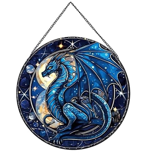 Payutou Celestial Dragon Pattern Suncatcher Stained Glass,Hanging Stained Glass for Windows,20cm/7.87inch Sun Catcher Garden Hangings Ornaments Halloween Fall Christmas Decor for Home - Image 1