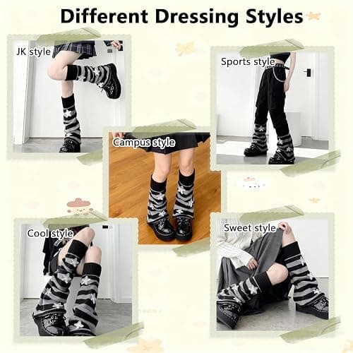 WVD Leg Warmers, Striped Knitted Y2K Leg Warmers Women Winter Thermal Warmer, Goth Harajuku Warm Socks Women Thermal for Autumn JK Boot, Snow Boots and Calf with College Style thumbnail 7