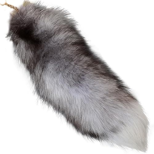 Fox Tail Keychain,Fox Tail 15.75inch Animal Tail Shaggy Faux Tail Realistic Fox Tail Keychain Decorative Therian Tail for Handbag Backpack Cosplay, Silver - Image 1
