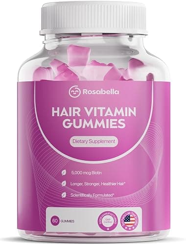 Rosabella Hair Growth Gummies for Women & Men – Vegan Hair Gummies with 5000mcg Biotin – Hair Vitamins for Strong, Healthy-Looking Hair – Gummy Biotin Supplement – 60 Count - 60 Count (Pack of 1) - Image 1