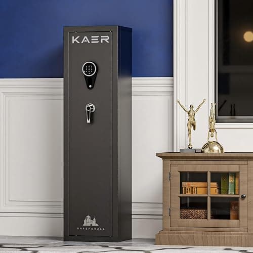 3-5 Long Gun Safe, Anti-Pry Cabinet for Scoped Rifles & Shotguns | Heavy-duty anti-pry construction, digital keypad, backup battery box, pre-drilled mounts, great for garage & hunting thumbnail 2