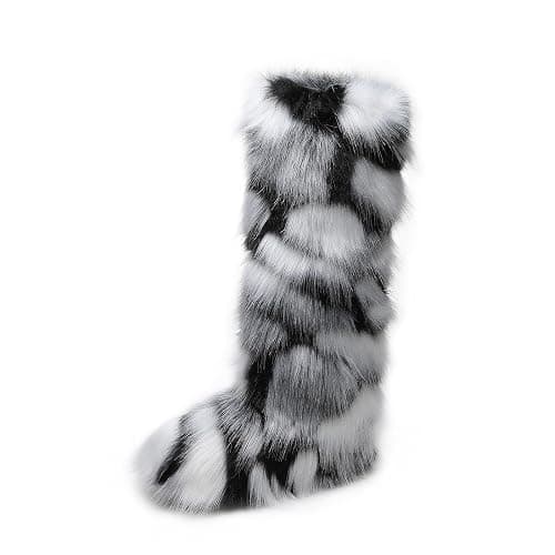 WOVOIE Knee High Fur Boots for Women Faux Fur Boots, Fluffy Round Toe, Winter Cosy Plush Warm Outdoor Snow Boots - Image 1