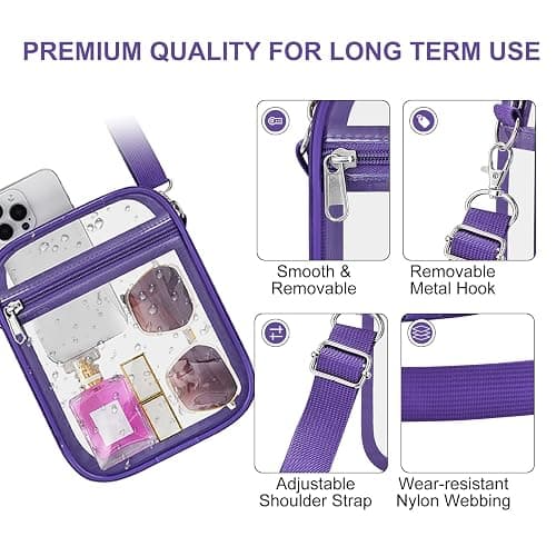 UEASE Clear Bag for Stadium Events, Small Women's Clear Purse | See-Through Crossbody Bag with Removable Shoulder Strap for Concerts, Game Days and Festivals thumbnail 6