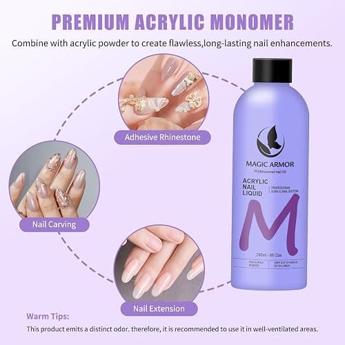 8FL.OZ Acrylic Liquid Monomer Acrylic Nail Liquid Non-Yellowing Acrylic Liquid Professional EMA Monomer Liquid for Acrylic Nail Extension and Carving, DIY Home Nail Salon Use thumbnail 2