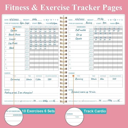 Fitness Journal for Women & Men - A5 Workout Journal/Planner Daily Exercise Log Book to Weight Loss, Gym, Muscle Gain, Bodybuilding Progress - Daily Personal Health & Wellness Tracker, Spiral-Bound, 5.8" x 8.3", Pink thumbnail 4