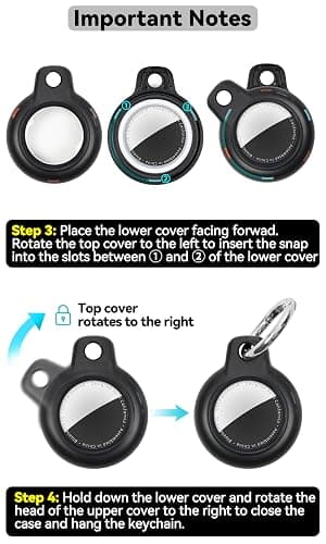 Wowwat Compatiable with Apple AirTags Holder, Waterproof for AirTags Holder Keychain, Anti-Scratch & Shock Air TagHolder Case,Men's Women's Keyrings & Keychains, Cover for Dog,Car Key,Luggage -Black thumbnail 3