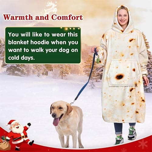 Waitu Wearable Blanket Sweatshirt Gifts for Women and Men, Warm and Cozy Giant Blanket Hoodie, Thick Flannel Blanket with Sleeves and Giant Pocket - Burritos thumbnail 5
