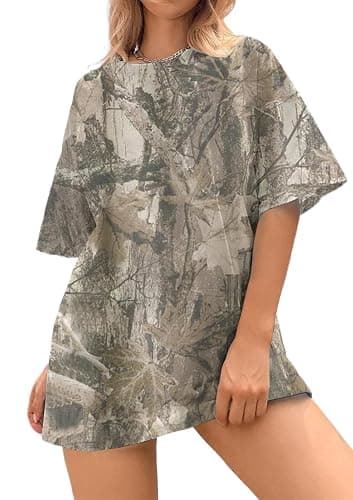 calbatic Camo Print Oversized T Shirts for Women Short Sleeve Graphic Print Crew Neck Baggy Shirts Cute Tunic Tee Tops - Image 1