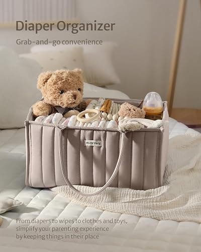 Blissful Diary Nappy Caddy Organiser, Baby Diaper Caddy for Nappy Station, Stylish Storage Basket for Newborn Essentials, Baby Shower Gifts for Girl or Boy, Sand thumbnail 5