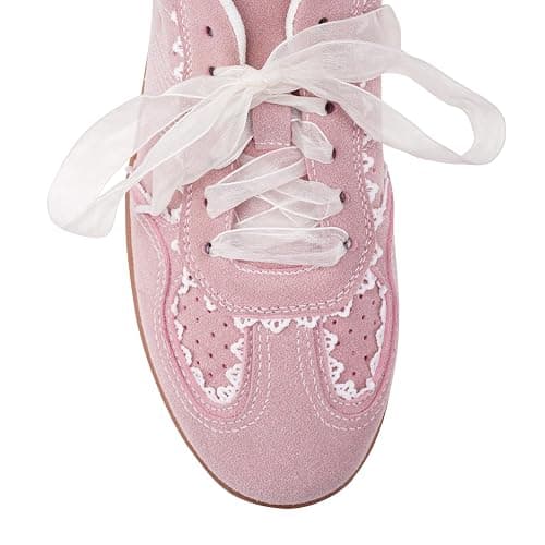 Amazon - Women's Lace Detail Lace-Up Casual Sneakers - Elegant Ribbon Ribbon Lace Walking Shoes Non-Slip Sole Breathable Comfort for Daily Outfits thumbnail 2