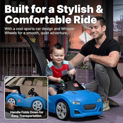 Step2 Whisper Ride Cruiser Kids Push Car, Ride On Toy, Stroller Substitute, Includes Seat Belt & Horn, Made of Durable Plastic, Max Weight 50 lbs., For Toddlers 1.5-4 Years Old, Blue thumbnail 5