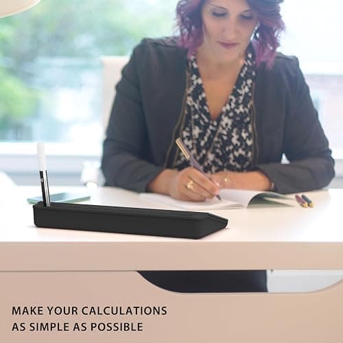 TOWON Desktop Glass Whiteboard with Basic Calculator, 12 Digit LCD Display, Desk Organizers with Accessories for Office, Home, School Supplies, Storage with Dry Erase Board Surface, Black, 17'' x 6'' thumbnail 4
