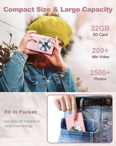 CAMKORY Digital Camera 1080P 44MP FHD Compact Digital Camera 16X Digital Zoom Anti-shake Vlogging Camera for Students Seniors Beginner Pink thumbnail 8