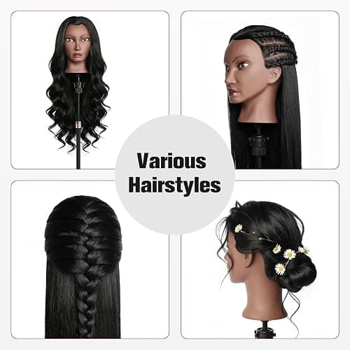 Mannequin Head Human Hair, 26" Cosmetology Mannequin Head with 80% Human Hair, Doll Head for Hair Styling with Clamp Holder and Tools (Black) thumbnail 5