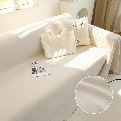 MEETSKY Couch Cover Sofa Covers Couch Covers for 3 Cushion Couch Sofa Pet Friendly, L Shaped Sectional Sofa Covers Washable Simply Put Sofa Throw Cover for Dogs, 91" x 134", Beige thumbnail 8