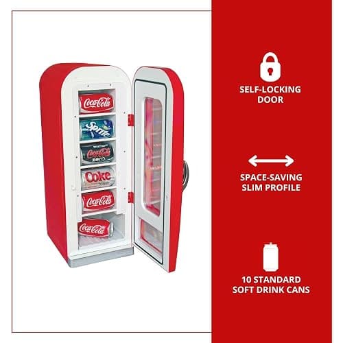 Coca-Cola AC/DC Retro Vending Electric Cooler with 10 Can Capacity - Beverage Vending Machine with Thermoelectric Cooling and Tall Window Display thumbnail 5