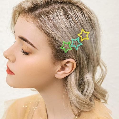 Star Hair Clips Multiple Colors Snap Hair Barrettes Non Slip Star Hair Accessories Metal Hair Clips for Girls Women -15 PCS 1.18" thumbnail 7
