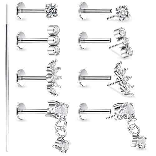 Lsnevsie 14K Gold Filled 20G 18G 16G Threadless Flat Back Earrings Studs Surgical Stainless Steel Push In Nose Rings Studs Tragus Forward Helix Conch Cartilage Earrings Piercing Jewelry For Women Men - Image 1