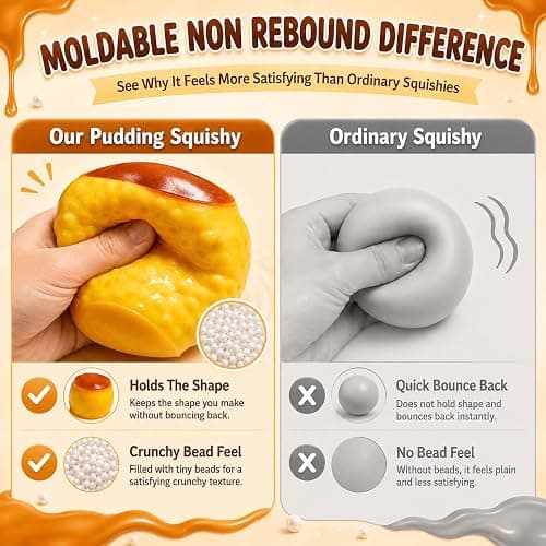 Crunchy Pudding Squishy Stress Ball Food Toy Bead Filled Caramel Squeeze Moldable Slushy Asmr Realistic Taba Handmade Non Rebound Sticky Silicone Dessert Adults Party Favor Cute Soft thumbnail 6