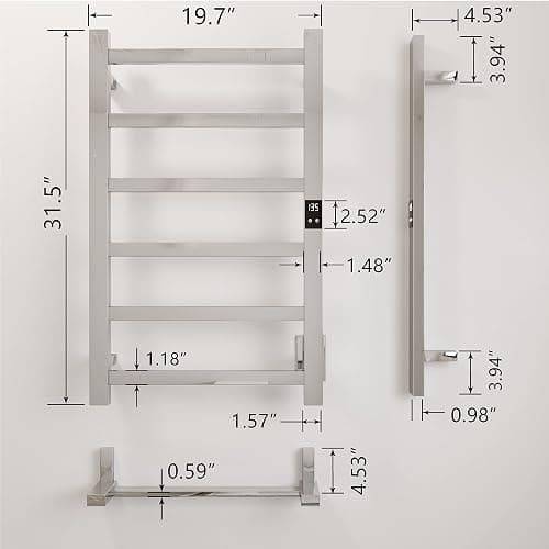 Topdattion Electric Towel Warmer | Super Thin | with Timer & Temperature Multi-Level Adjustments | Hardwired & Plug-in | 6 Bar Brushed Finish thumbnail 2