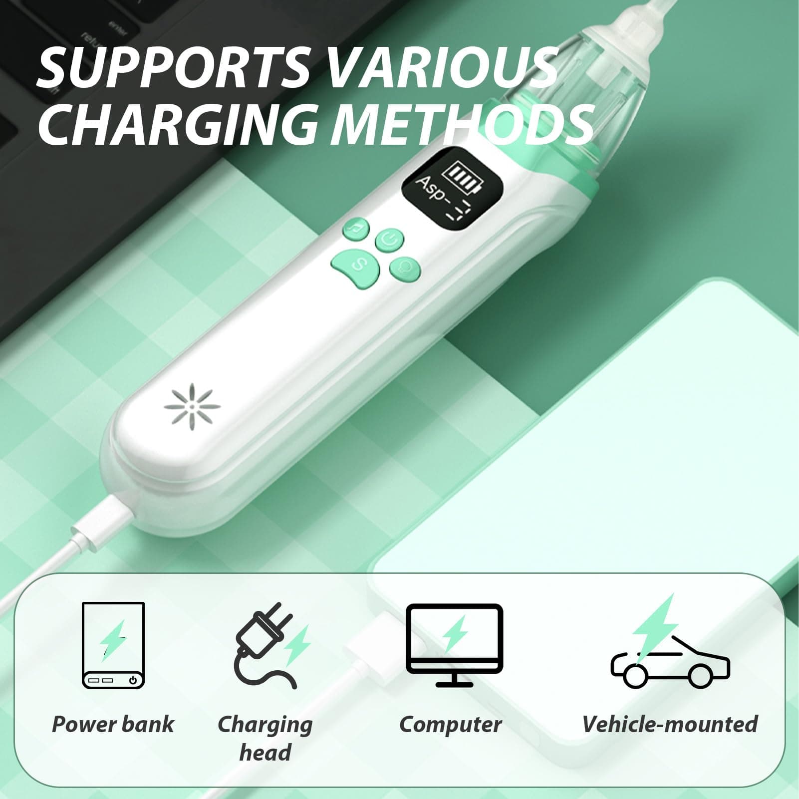 Baby Nasal Aspirator Electric, 3 Types Adjustable Gear, Includes 3 Soft Silicone Tips, Soothing Music & LED Lights, Ideal for Newborns Infants and Toddlers Up to 12 Years (Baby Nasal Aspirator) thumbnail 5