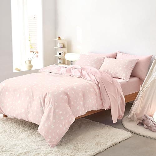 Wake In Cloud - Star Bedding Set for Boys Girls, Cute Stars Polka Dot, Soft Lightweight Comforter Set with Sheets, 5 Pieces Kids Bed in a Bag, Light Pink, Twin Size thumbnail 2