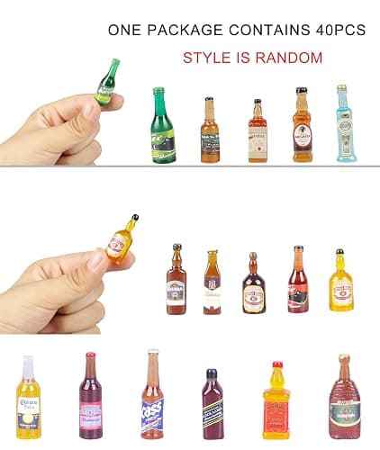 40pcs Miniature Mini Fake Beer Bottles Toys, Mixed Wine Drinks Decoration Beer Glass Model, Beer Can Beer Bottle Models for Fairy Garden Pub Bar Dolls House Tableware Decoration thumbnail 6