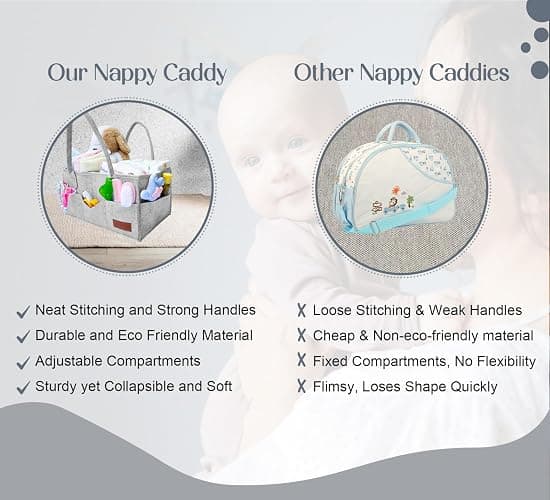 Essential Baby Caddy for Newborns. Spacious, Sturdy & Portable Diaper and Nappy Caddy for Newborn Essentials, Nursery Storage Basket & Organiser for Baby Shower Gifts & Registry Must-Haves Grey thumbnail 7