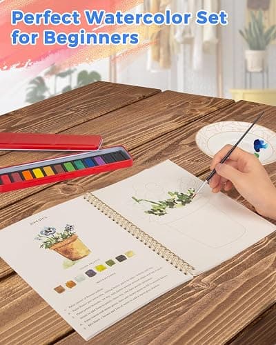 usouioo Beginner Watercolor Painting Kit, 12 Colors & 1 Brush with Multi-Theme Painting Set, Outline Art Supplies for Teens Adults (Garden) thumbnail 2