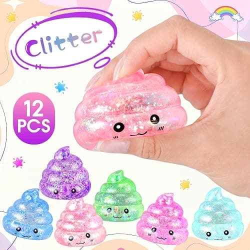 Meooeck 12 Pack Novelty Poop Stress Balls Maltose Glitter Poops Adult Stress Relief Balls Cute Sensory Fidget Funny Soft Squeeze Ball for Anxiety Autism ADHD Birthday Poop Party Favors Gift thumbnail 4