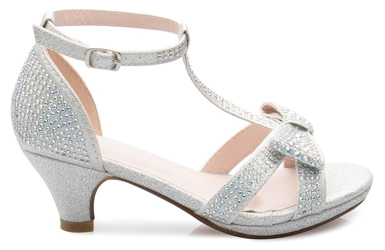 Olivia K Girl's Glitter Leatherette Open Toe Strappy Ankle T Strap Kitten Heel Sandal (Toddler/Little Girl) thumbnail 2