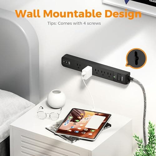 2 Pack Surge Protector Power Strip - USB C Power Strip, Flat Extension Cord with 5 Widely 3 USB (2 USB-C) Ports, Desktop Charging Station for Home Office College Dorm Room Essentials thumbnail 6