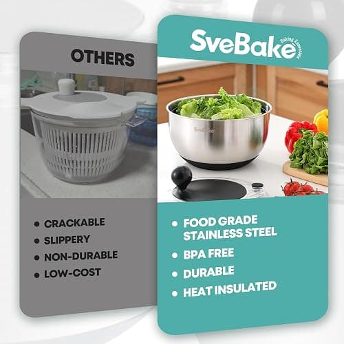SveBake 5.3Qt Stainless Steel Salad Spinner with Stop Button, BPA-Free Vegetable Lettuce Spinner, Transparent Lid & Drainage Hole, Non-Slip Base, Dishwasher Safe Fruit Washer thumbnail 7