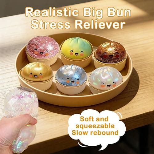 Dumpling Squishy Toy with Steamer Box, Cute Soft Stress Relief Squeeze Toy, Realistic Food Sensory Fidget Toy for Kids Adults, Anxiety Relief Toy for Office Home Party Favors Gift (white) thumbnail 5
