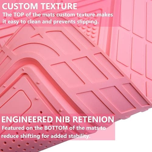 CAR PASS Heavy Duty Rubber Floor Mats Pink Car Mats Full Set with Trunk Cargo Liner - Universal Waterproof Floor Mats for Car SUV Truck, Durable All Weather Liner Mats Automotive Women (All Pink) thumbnail 6