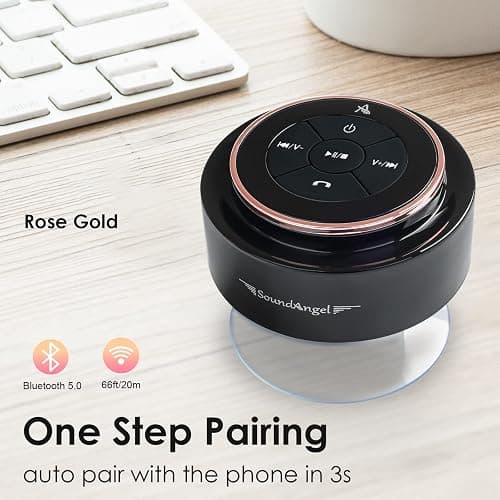 XLeader SoundAngel Mate, Upgraded, Pro Shower Speaker, Certified IPX7 Waterproof Bluetooth Speaker, with Suction Cup, Hook, Built-in Mic, Crystal Sound&Rich Bass, 12H Playtime, Ideal Gifts, Rose Gold thumbnail 2