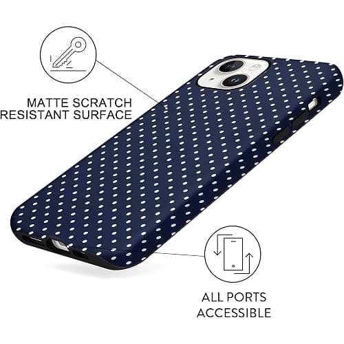 Aleviker Case for iPhone 13, Glossy Hybrid 2-Layer Hard Shell, Aesthetic Scratch Resistant Cover, Navy Blue Polka Dot thumbnail 5