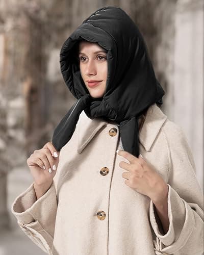 Winter Down Hood Hat Hooded Scarf Hat Extra Warm Tie Under Chin for Women Girls thumbnail 7