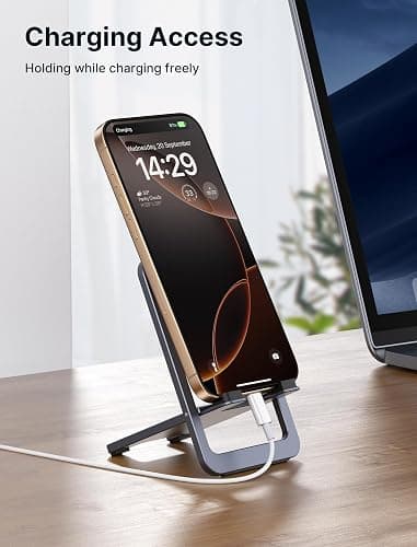JSAUX Cell Phone Stand, Foldable Aluminum Adjustable Phone Holder for Desk Portable Travel Essentials Office Accessories for iPhone 17 16 15 14 13 Pro Max Samsung S25 S24 S23 Ultra Kindle-Gray thumbnail 3